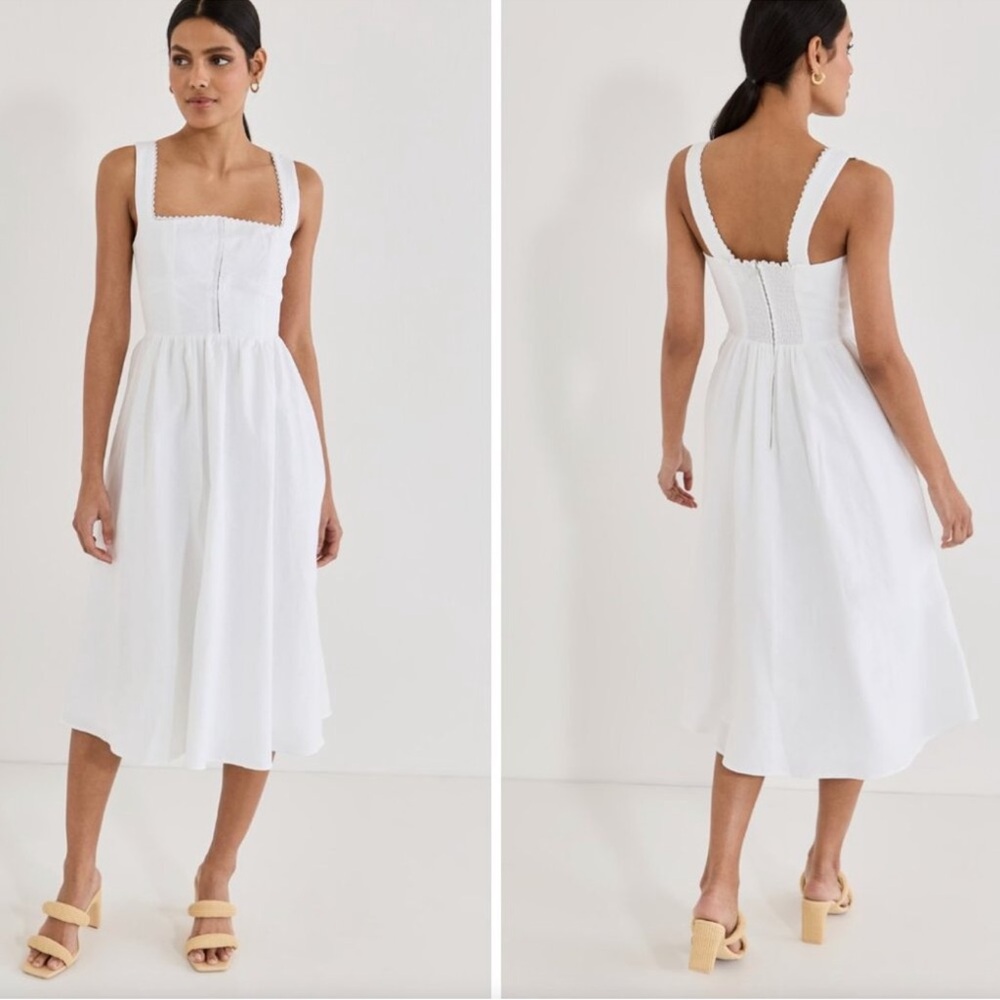 Reformation Tagliatelle White Linen Midi Dress
